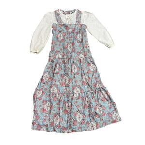 Vintage JCPenney Prairie Dress colorful Floral Eyelet Girls 8